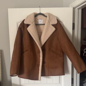 Mango Brown Teddy Jacket with Cream Collar
